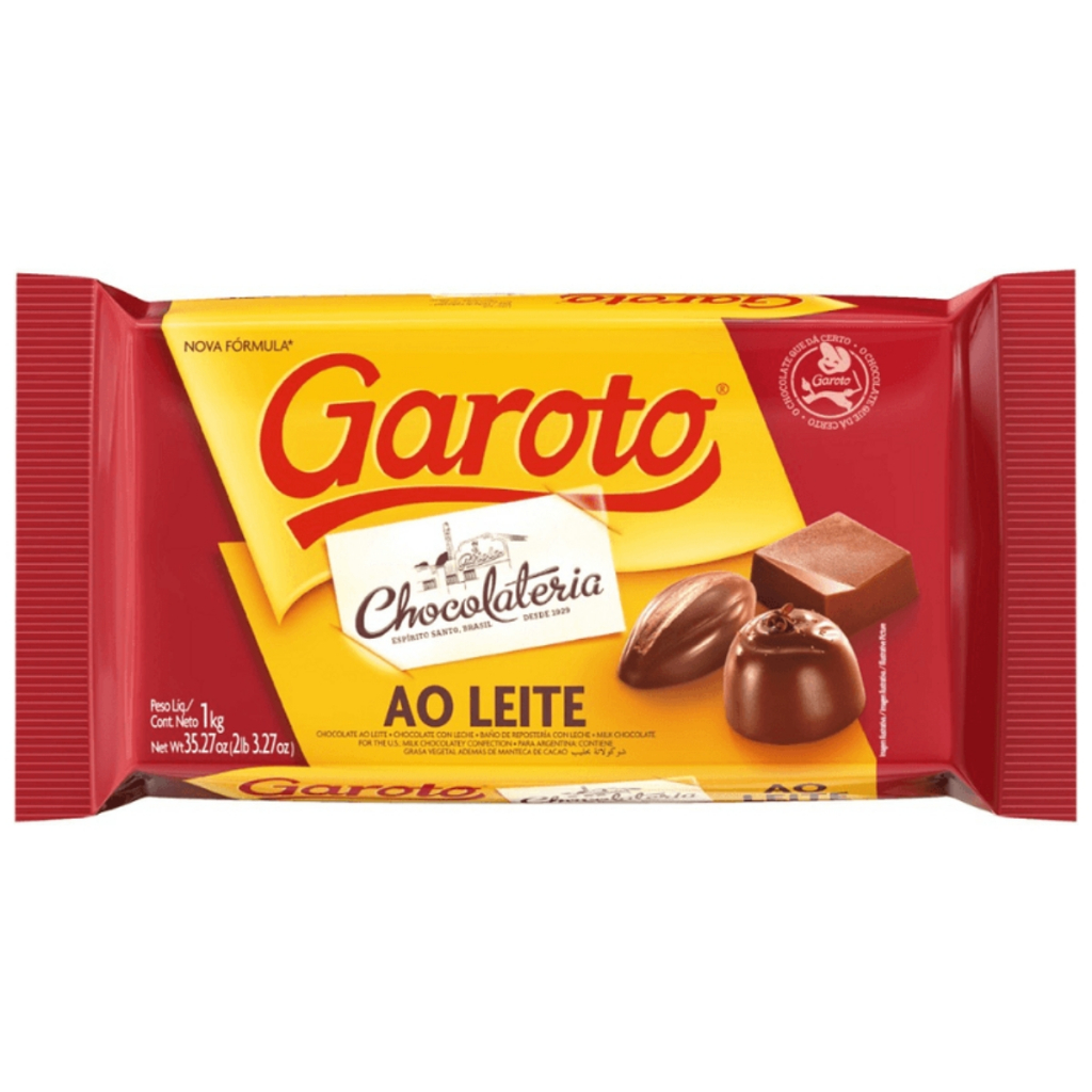 Barra de Chocolate Ao Leite Cobertura 1kg Garoto