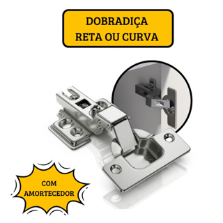 Dobradiça Com Amortecedor Para Armários e Móveis Reta ou Curva - 35mm em Oferta na Shopee