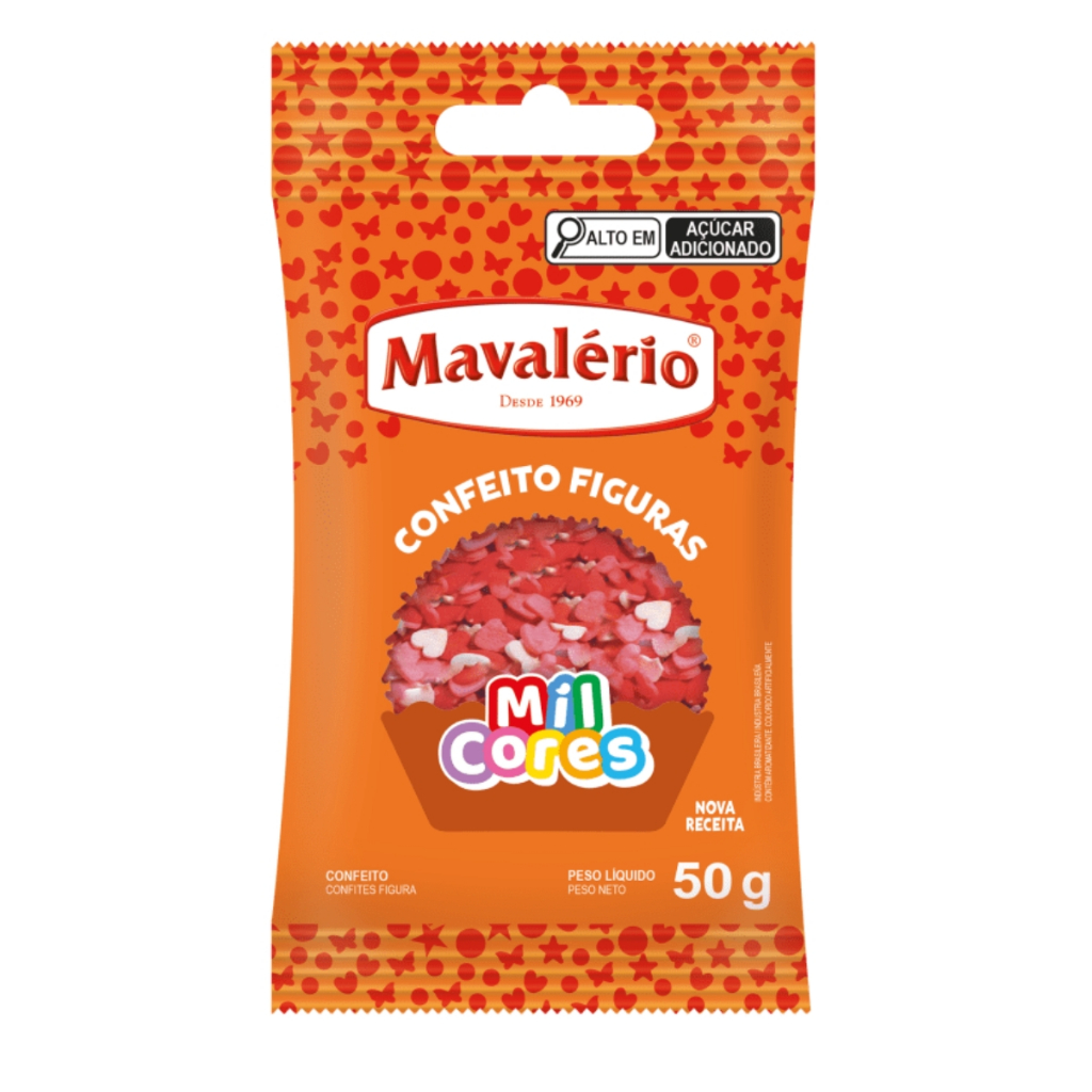 Confeito Figuras Coração Mil Cores 50g Mavalério em Oferta na Shopee