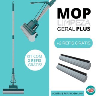 Mop Rodo Flash Limp Original Limpeza Geral Plus Lava E Seca + 3 Refis
