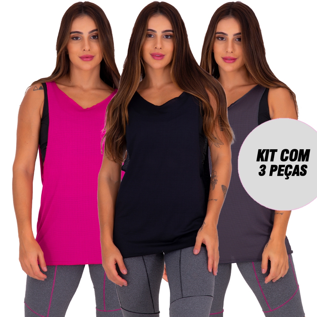 Kit 3 Regatas Feminina Academia Dry Absorve Suor - Sports & Outdoors