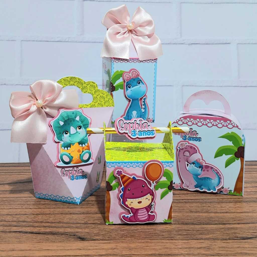 DINOBABY Caixas / Kit PEGUE E MONTE Caixinhas Personalizadas DINOSSAURO BABY MENINA / Mimos/ FESTAS / ANIVERSÁRIO