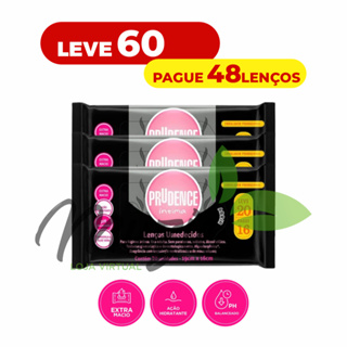 Kit com 3 Pcte Lenço Umedecido Prudence Intimo Pague48 Leve 60 Lenços em Oferta na Shopee