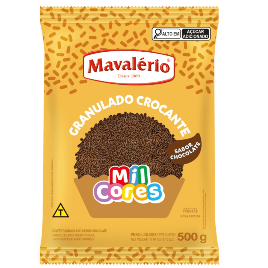 Granulado Crocante Sabor Chocolate Mil Cores 500g Mavalério em Oferta na Shopee