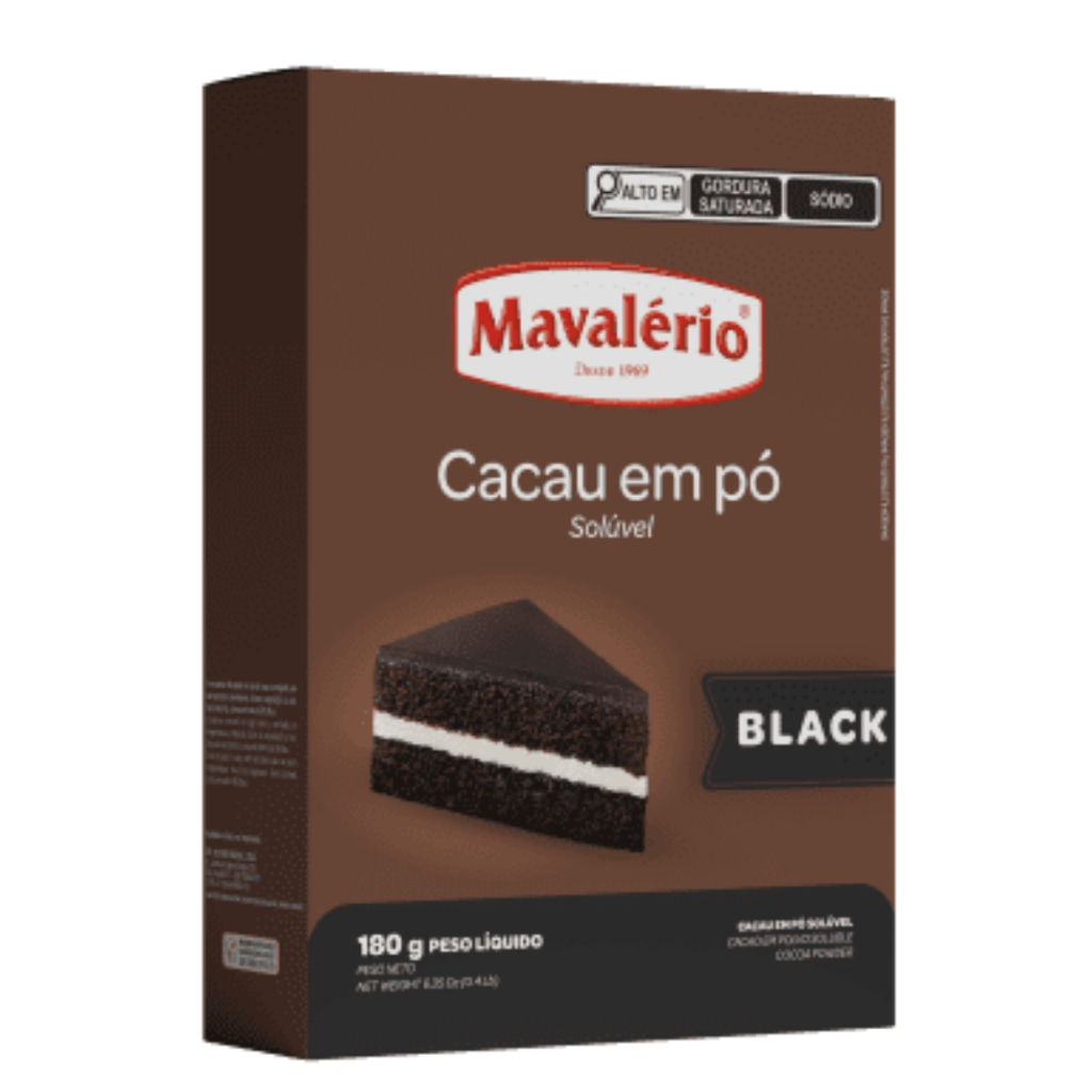 Cacau em Pó Solúvel Black 180g Mavalério Cacau Intenso Confeitaria Profissional