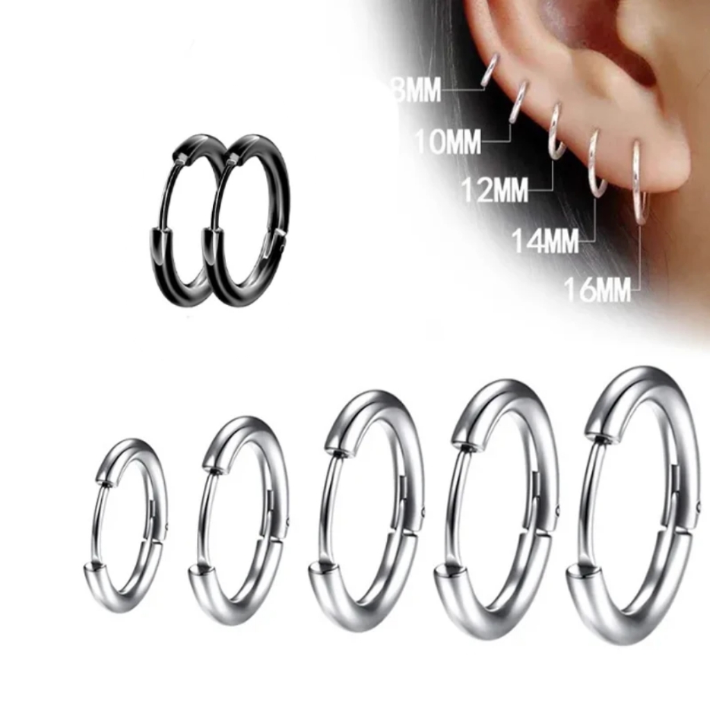 Kit 1 a 5 Pares Brinco Argola Punk Rock Ródio Hoop Aço Inoxidável Círculo Masculino Masculino e Feminino em Oferta na Shopee