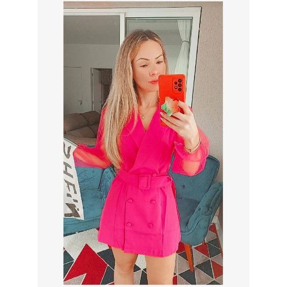 Vestido Blazer Feminino Casaquinho Manga Flare Traspassado Com Cinto Pink Maxi Longo Sobretudo Alfaiataria Social Blazer Com Botão