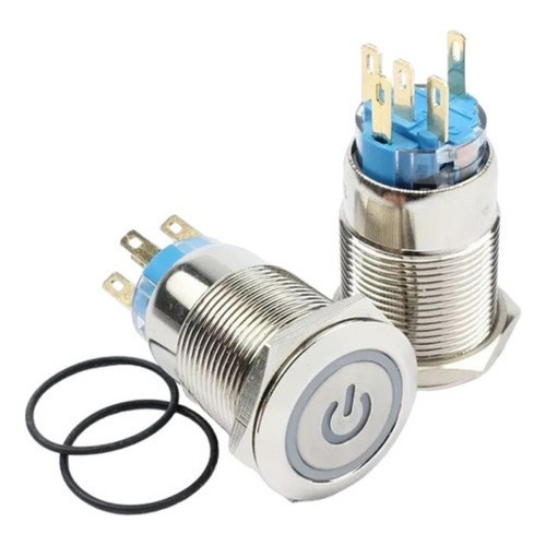 Botão Inox Liga Desliga Start Led 12v Com Trava Led Branco