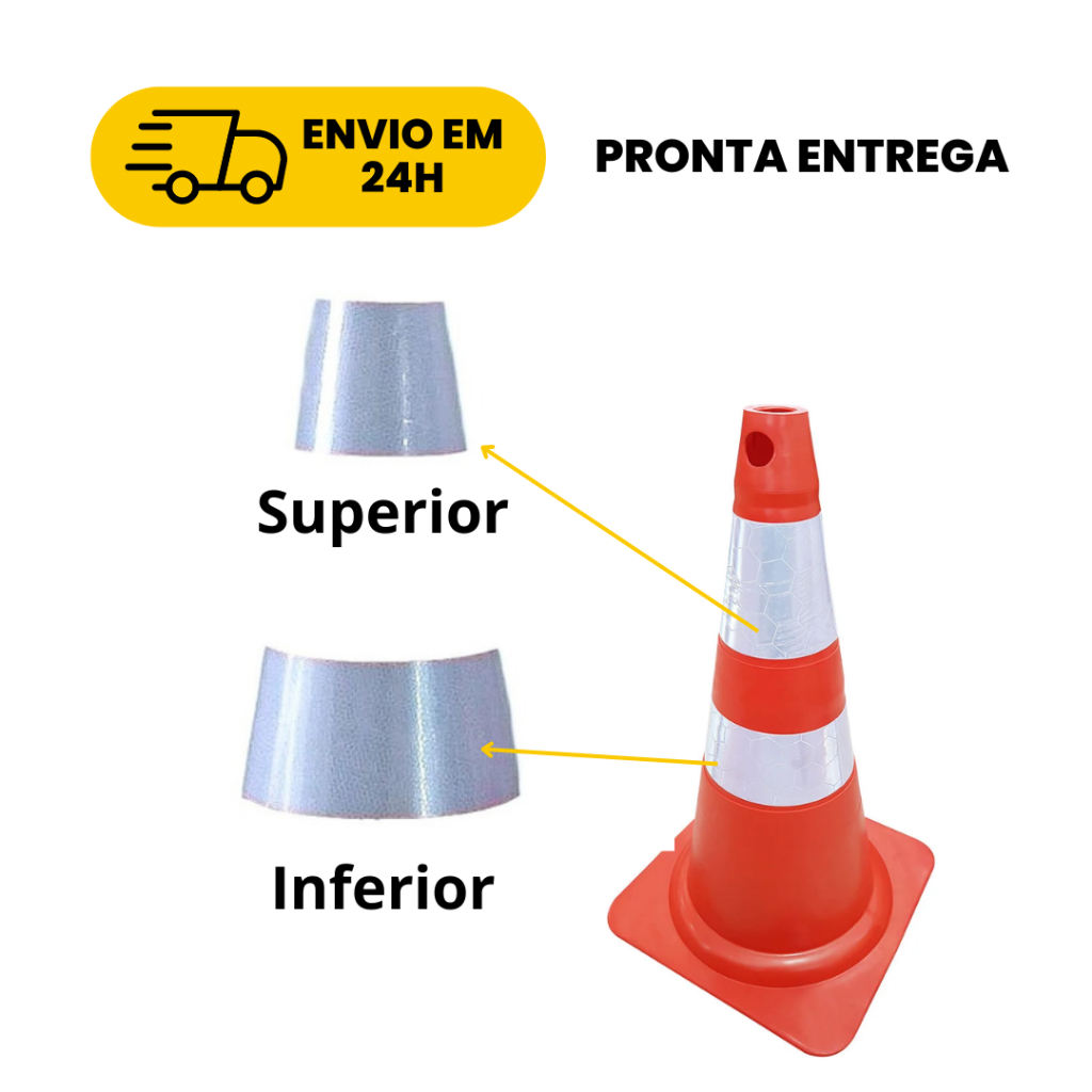 Fita Faixa Refletiva para Aumentar a Visibilidade - Reposição e Manutenção de Cone 75cm - Superior e Inferior