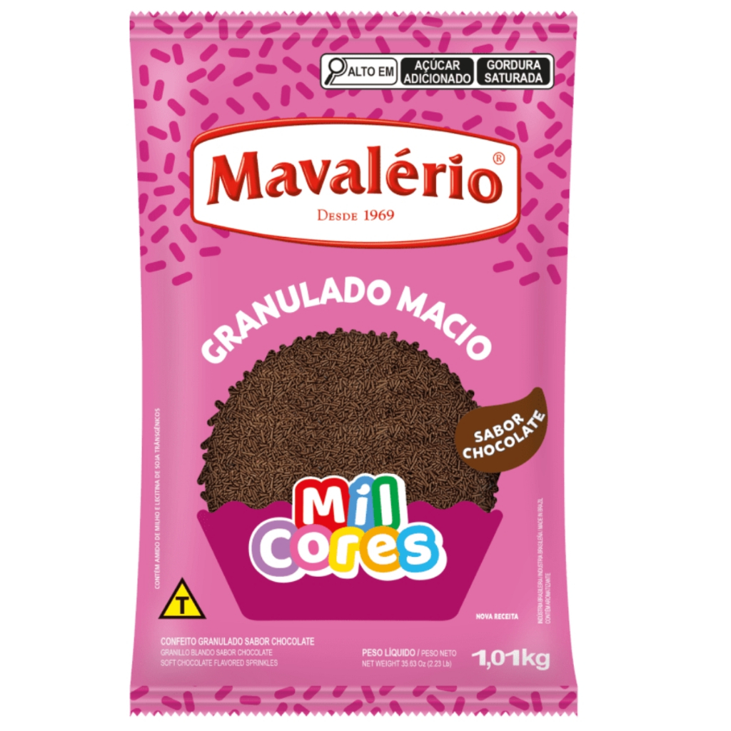 Granulado Macio Sabor Chocolate Mil Cores 1,01kg Mavalério em Oferta na Shopee