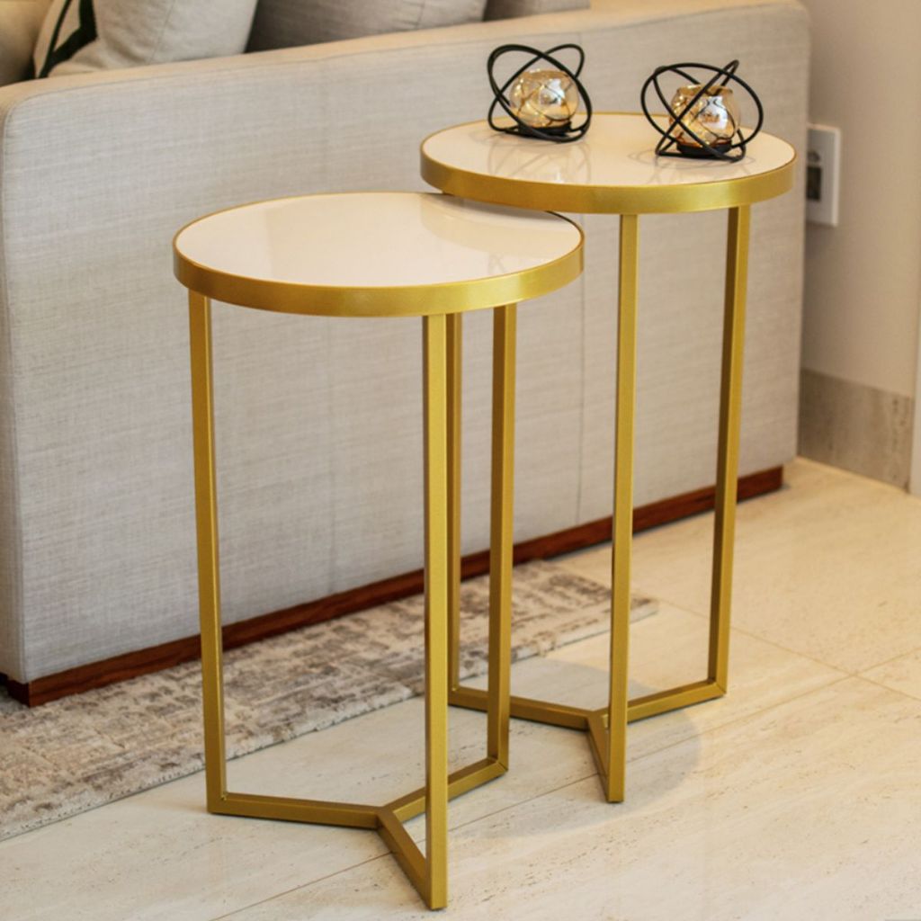 Conjunto 2 Mesas Laterais Redondas Mesa de Canto Pé Ferro Industrial Decorativa