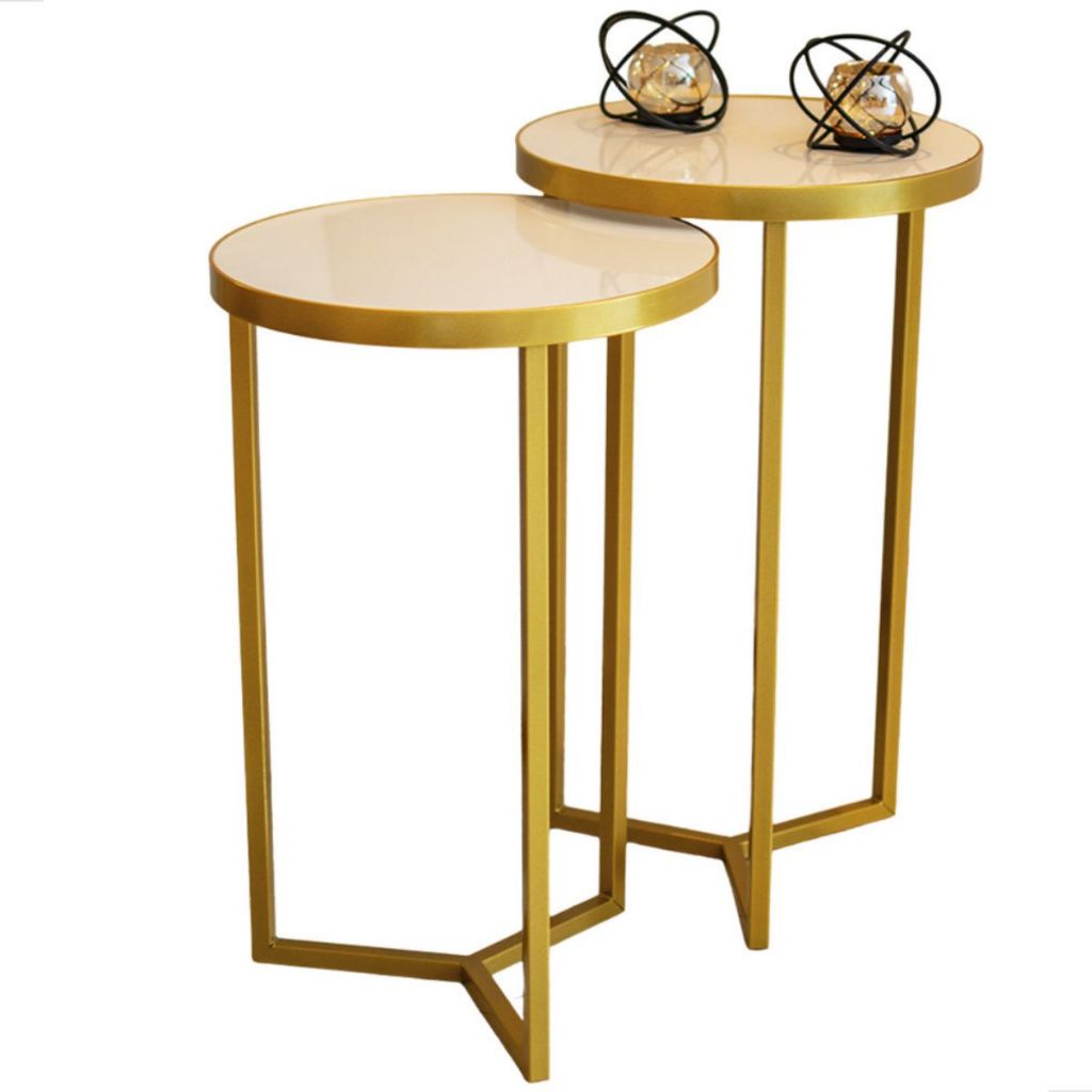 Conjunto 2 Mesas Laterais Redondas Mesa de Canto Pé Ferro Industrial Decorativa