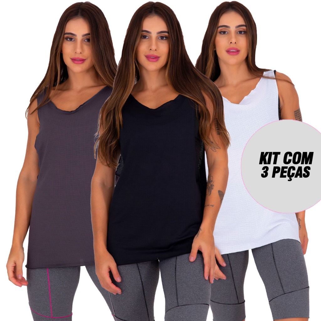 KIT 3 Regatas Feminina Verão Blusa Regata Dry Fit Absorve Suor em Oferta na Shopee