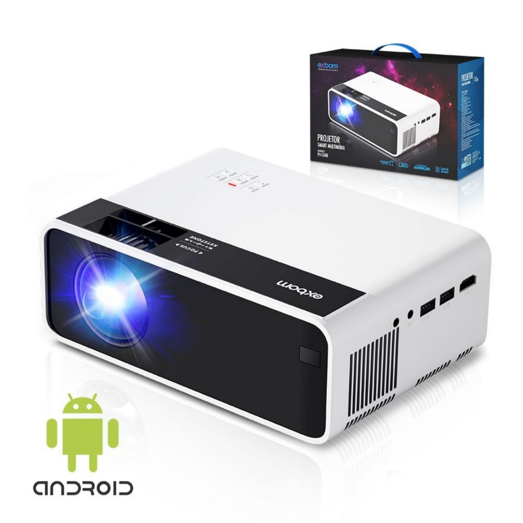 Projetor Android 4K WIFI Com Controle Remoto E Espelhamento Sem Fio PJ-S500 EXBOM