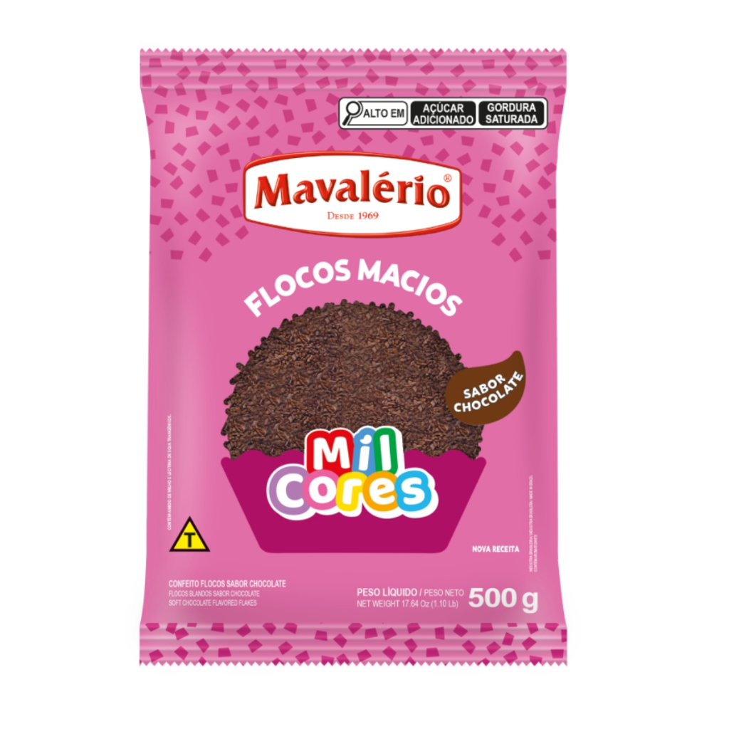 Flocos Macios Sabor Chocolate Mil Cores 500g Mavalério em Oferta na Shopee