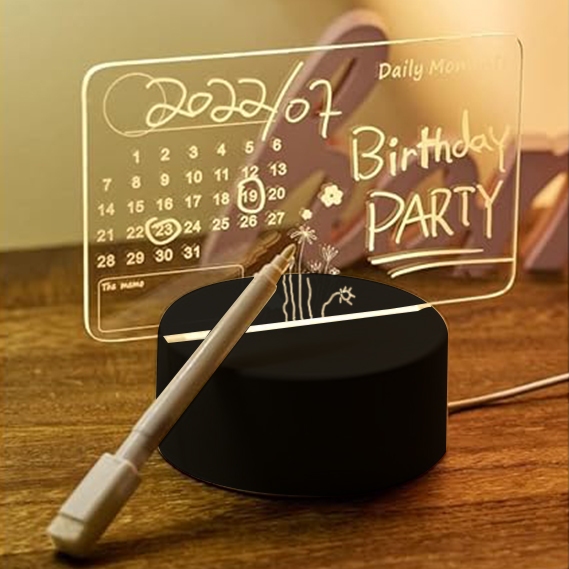 Luminária Lousa 3D Pilha USB Decoração Criativa com Calendário Caneta Com Apagador Mesa Escritório com controle RGB