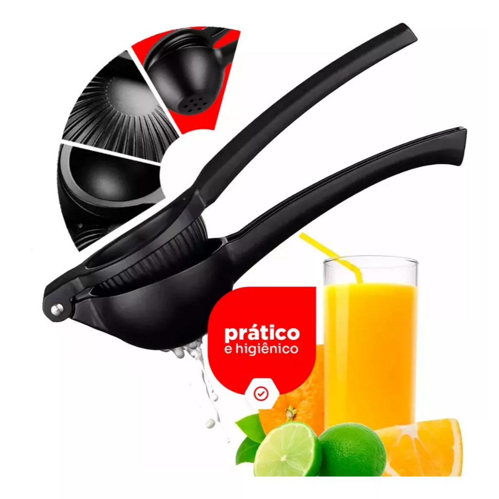 Espremedor Amassador Limão Manual Aço Inox Preto Cozinha