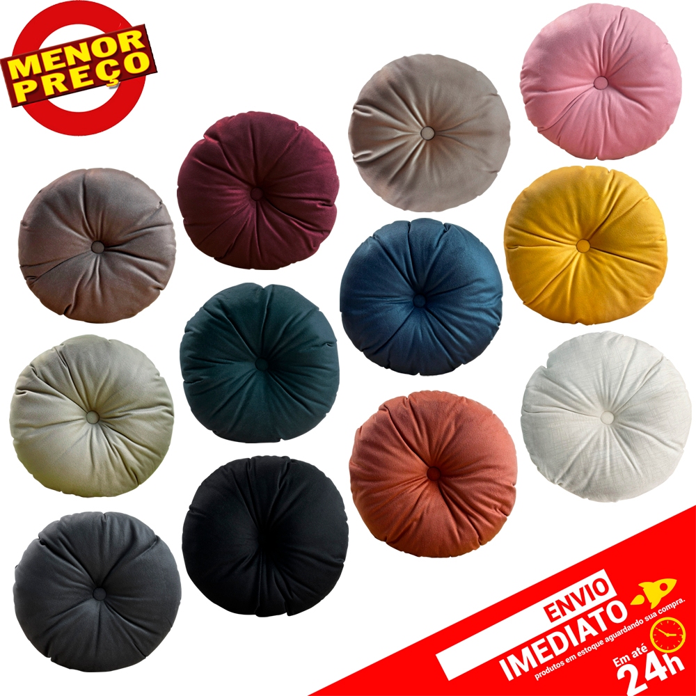 Almofada Redonda em Suede Tendência Veludo Decoração 40x40 - Várias Cores