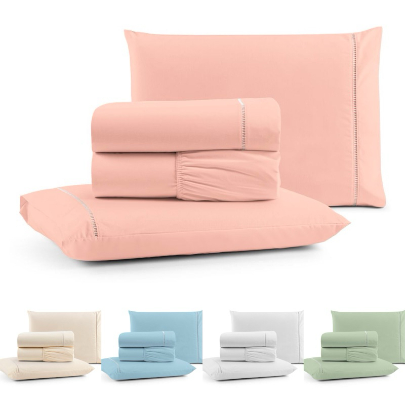 Jogo de Lençol 4 Peças Ponto Palito 180 Fios 100% Algodão Solteiro/Casal/Queen/King - Jogo de Cama