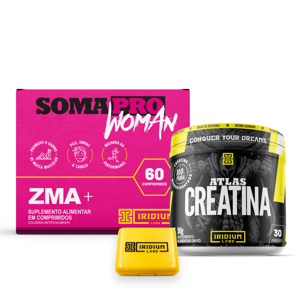 Kit Soma Pro Woman ZMA + Creatina 90g + Porta Cáps em Oferta na Shopee