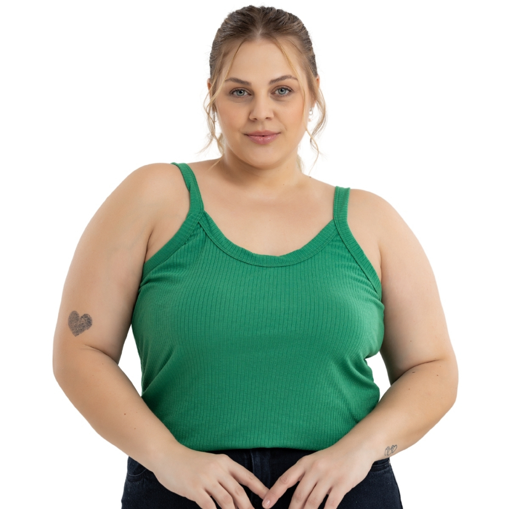 Regata Feminina Básica Decote e Alcinha Canelada Moda Primavera Verão Plus Size 50722A