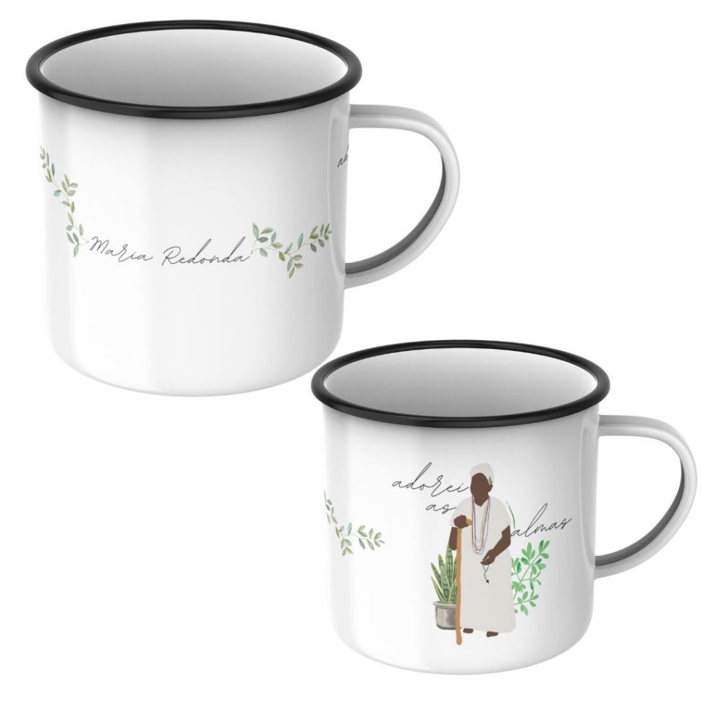 CANECA AGATA ESMALTADA/PRETA VELHA UMBANDA/ CANECA METAL CAFÉ/CANDOMBLÉ