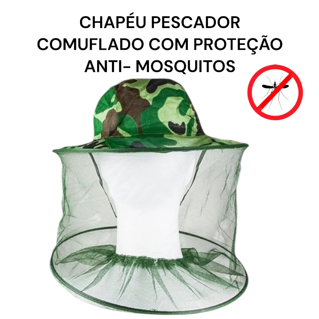 Chapéu Para Pescaria Camuflado Proteção Anti-Insetos Anti-Mosquitos