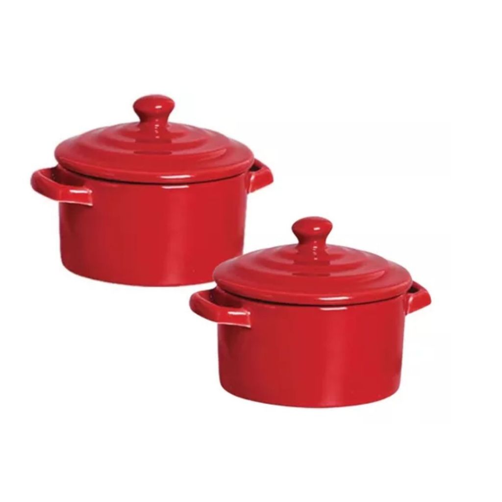 Kit 2 Mini Caçarola Panelinha Molheira Cerâmica Vermelha - Home & Living