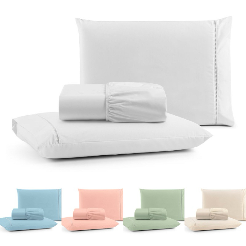 Jogo de Lençol 3 Peças Ponto Palito 180 Fios Algodão - Solteiro/Casal/Queen/King - Jogo de Cama