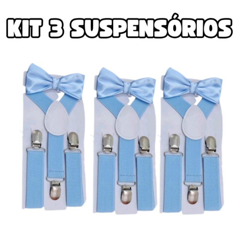 kit 3 suspensórios 3 gravatas borboleta  infantil  casamento  pajem formatura congresso uniforme
