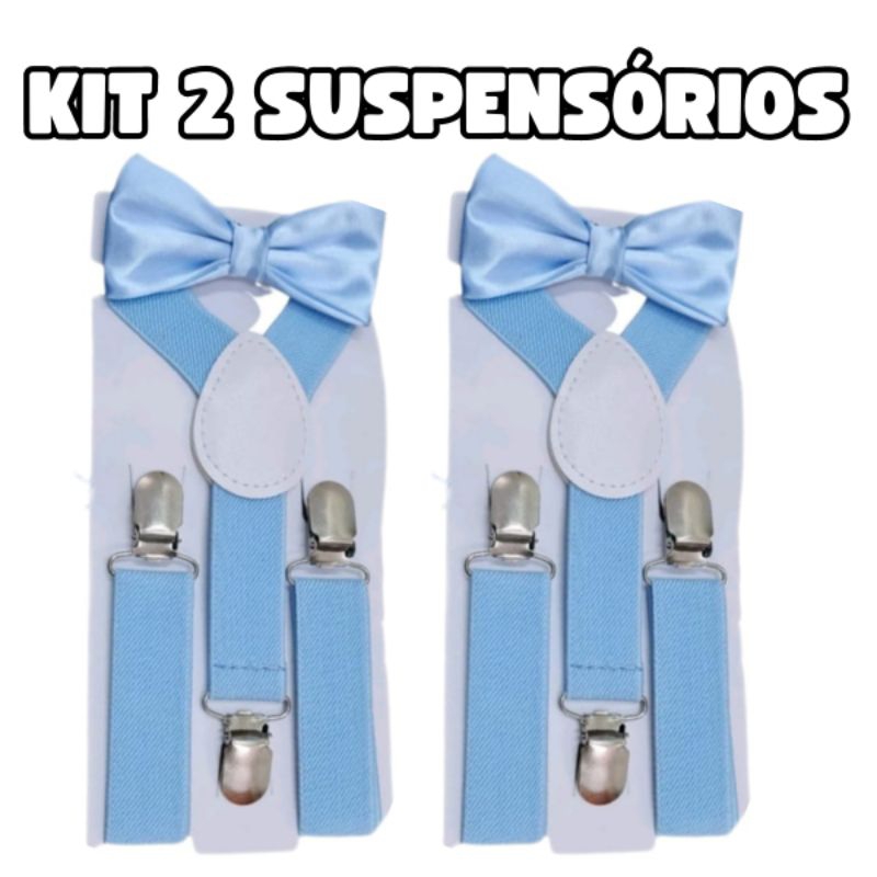 kit 2 suspensório 2 gravata borboleta infantil  casamento pajem  congresso uniforme formatura .