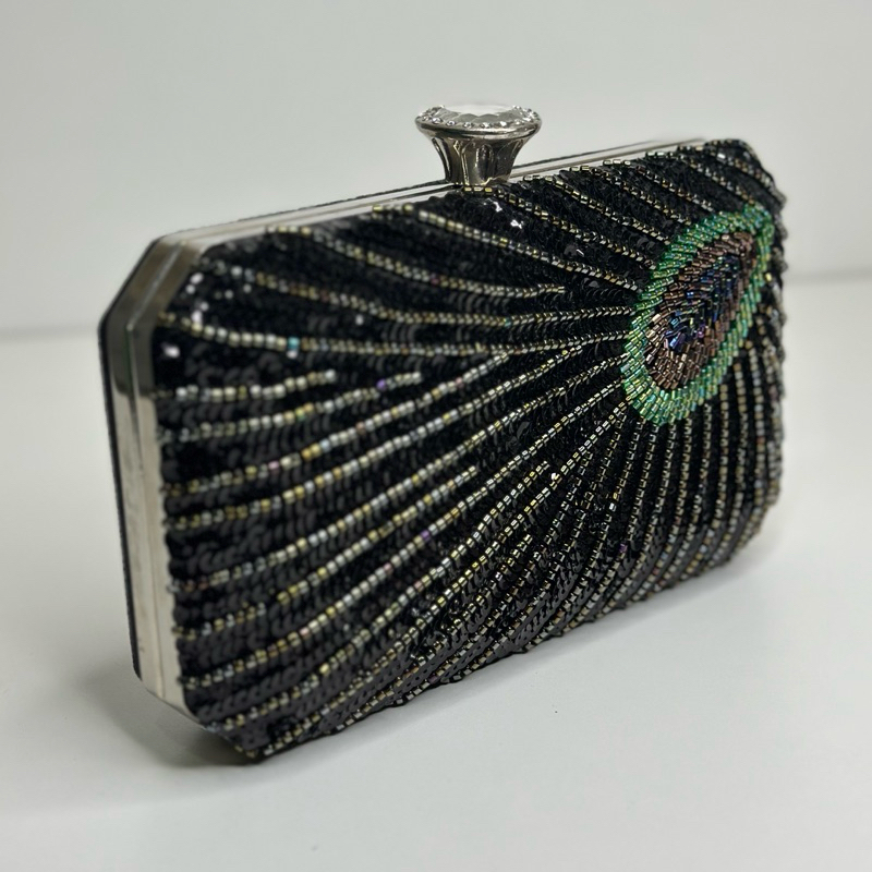 Clutch bolsa de festa aplicação pena