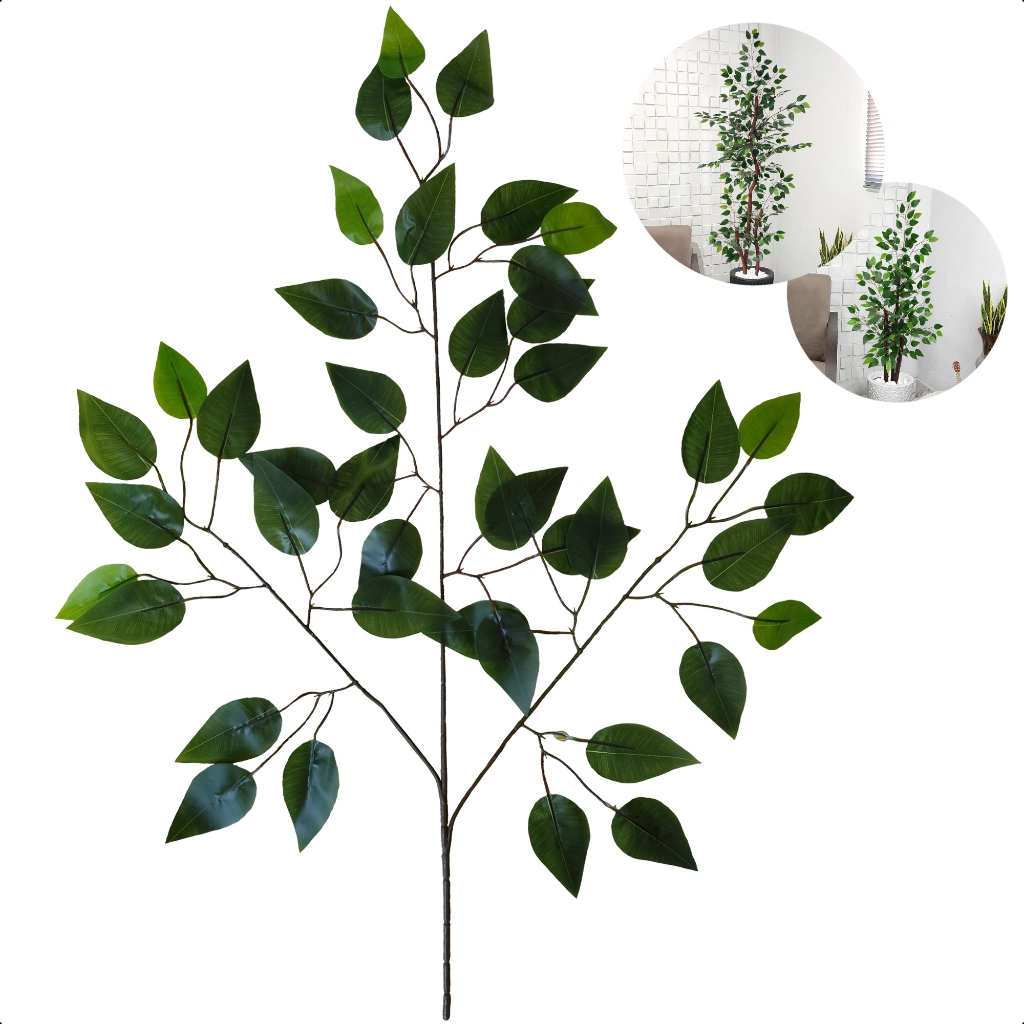 Folhas Artificiais Haste Realista Ficus Outono Verde Amarelo