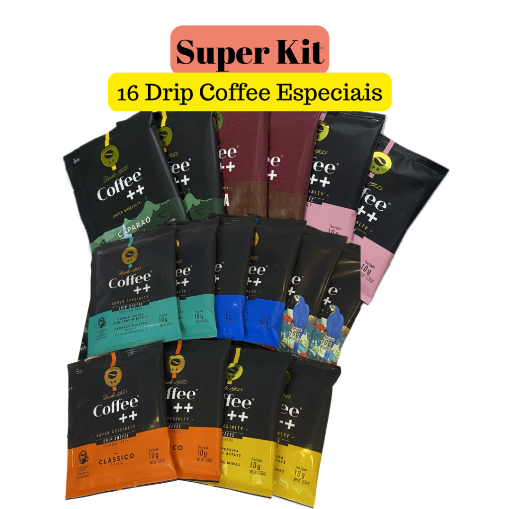 Super Kit Drip Coffee Cafés Especiais Coffee Mais com 16 Unidades Diversas