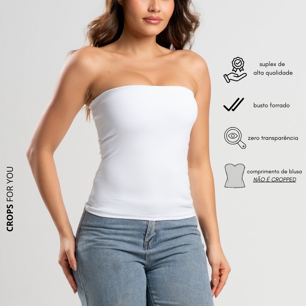 Tomara Que Caia Blusa Tubinho Comprido Suplex Top Tube Forrado Blogueira Moda Gringa