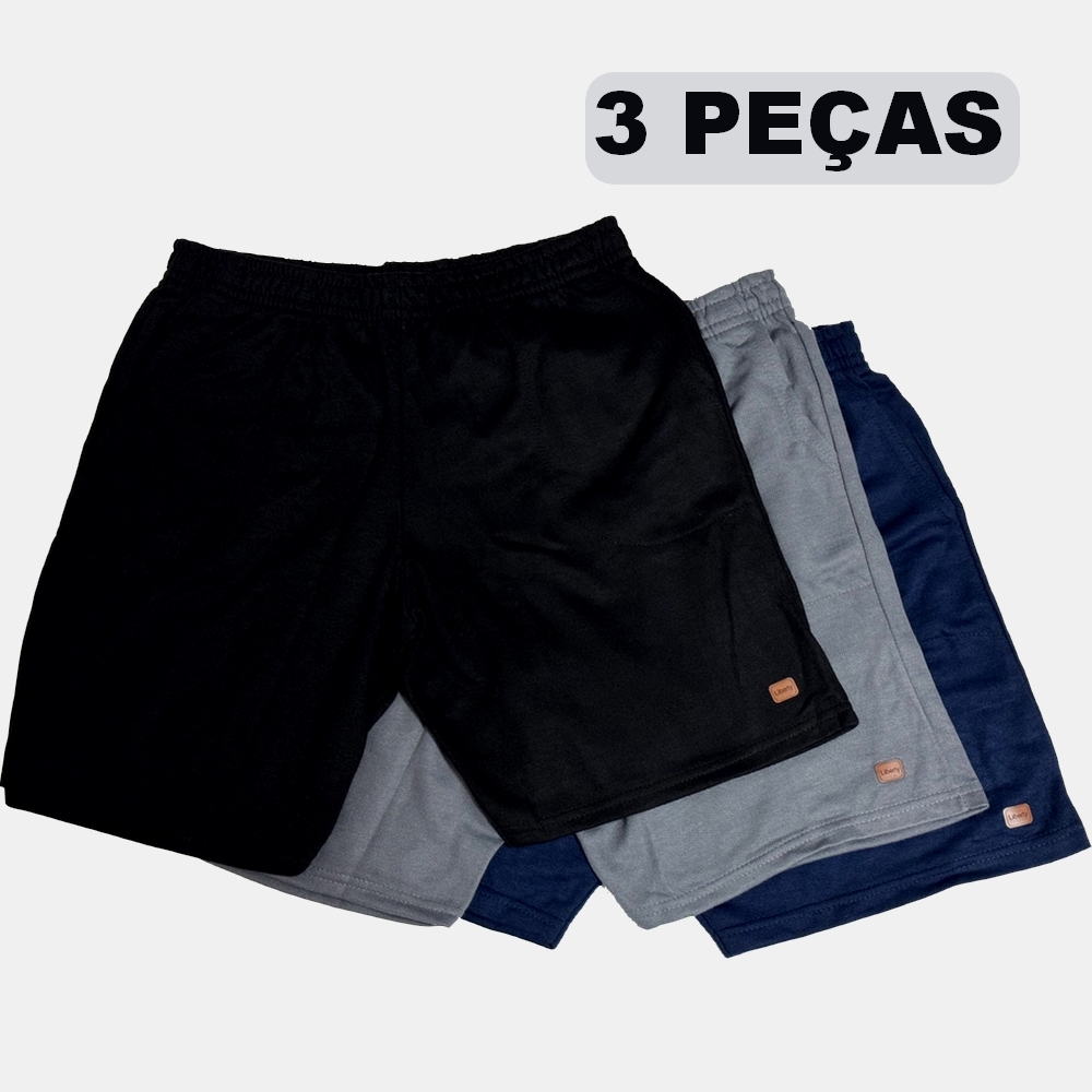 Kit 3 Bermuda Moletom Masculina Com Bolso E Elastico Academia Esporte Casual Muito Confortável