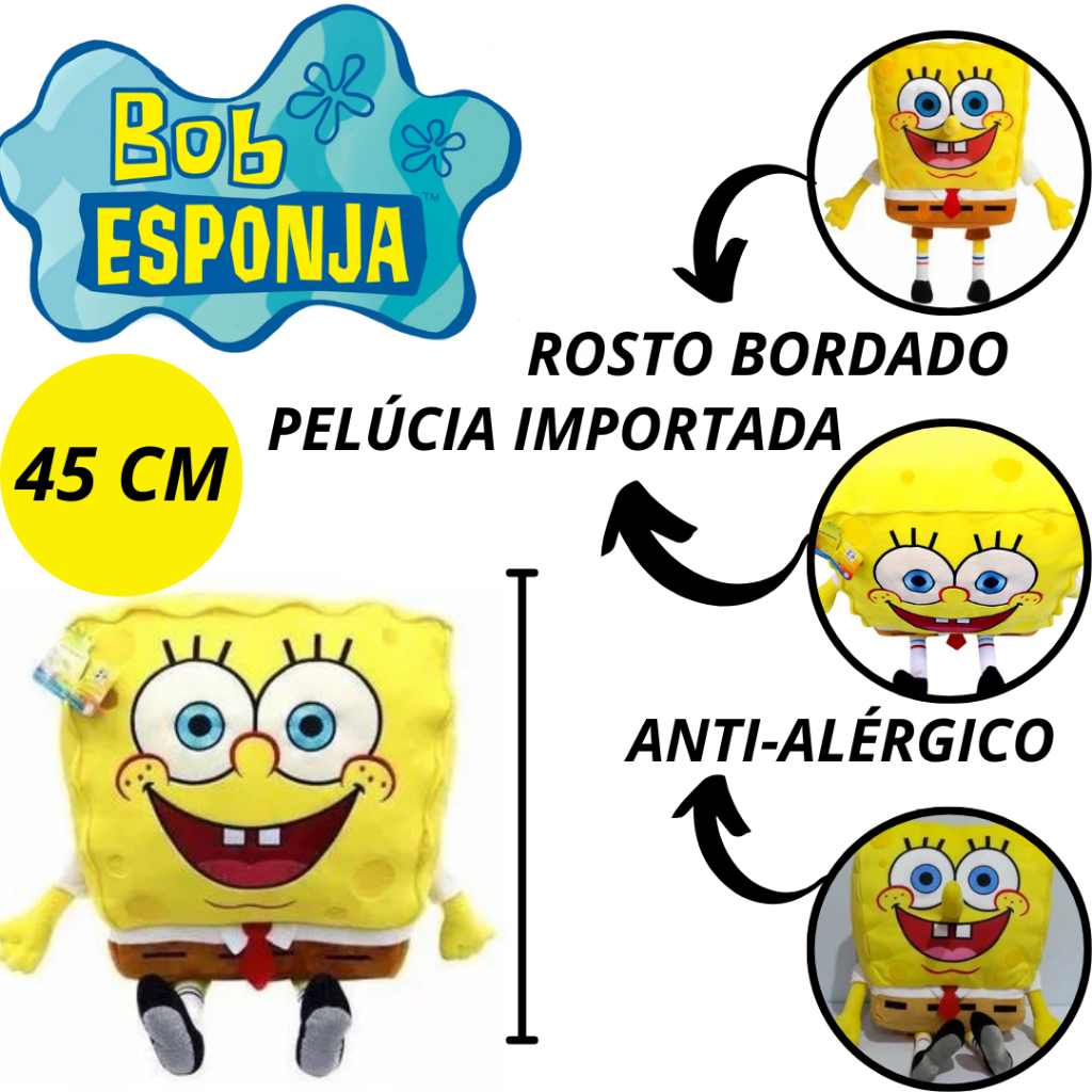 Pelúcia Bob Esponja 45CM Desenho Infantil Envio Imediato