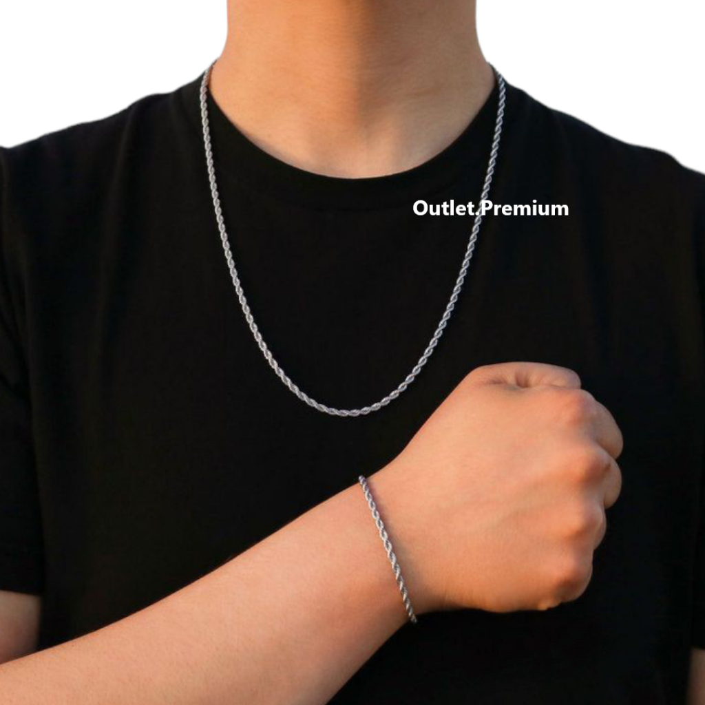 Conjunto Corrente Masculina Cordão Baiano 70cm 2mm Aço Inoxidável Kit Corrente Com Pulseira em Oferta na Shopee