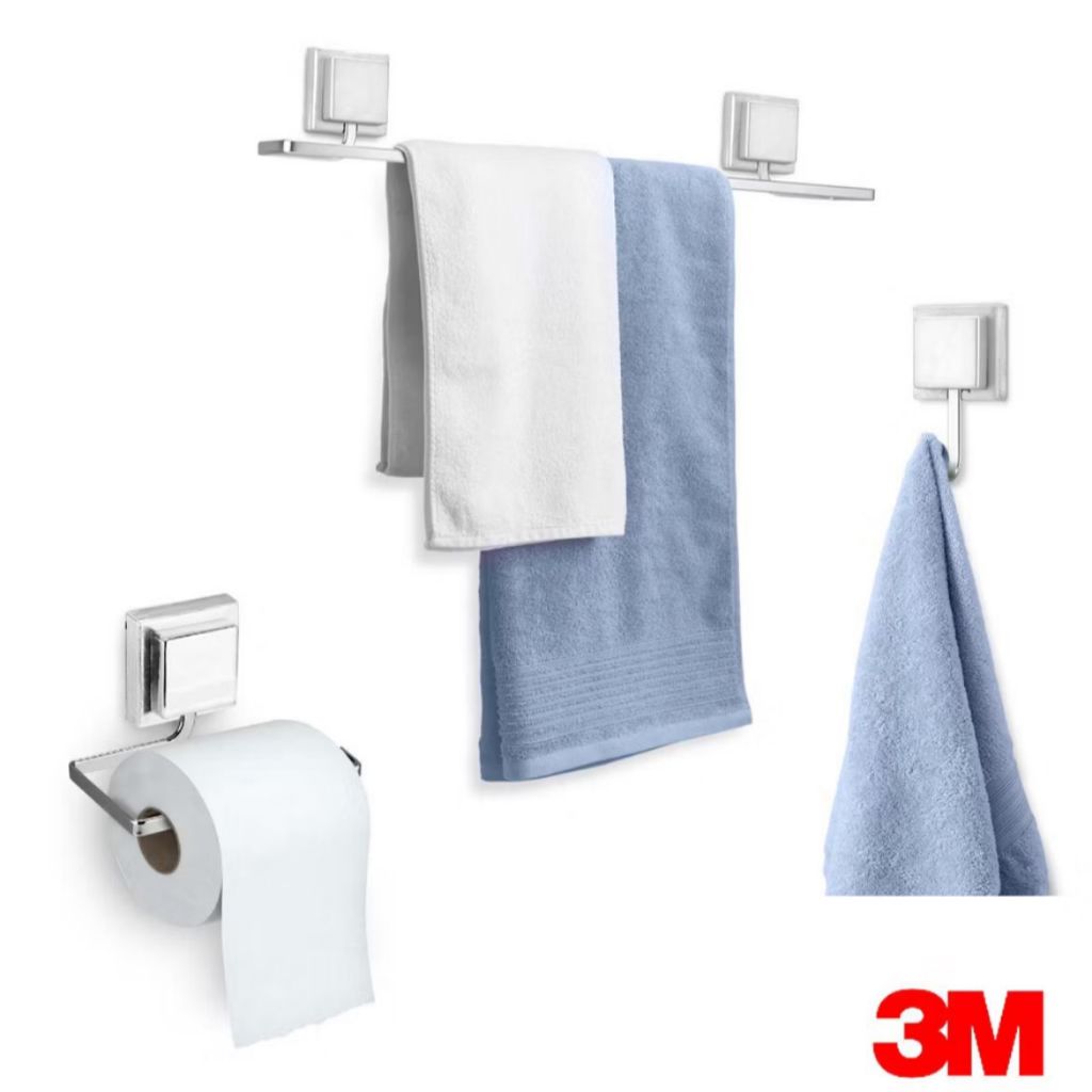 Kit Lavabo Suporte Toalha Papeleira Porta Papel Higiênico Banheiro Dupla Face 3M Sem Furos Cromado