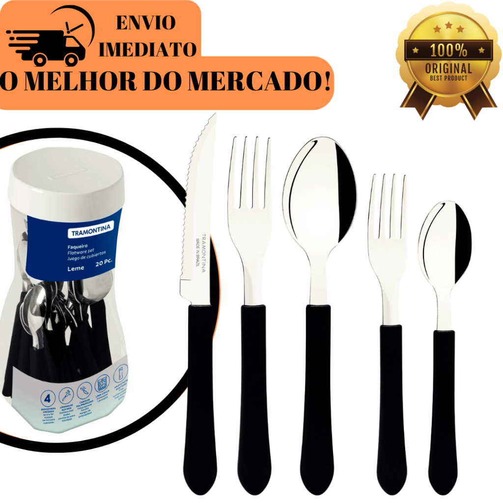 KIT Faqueiro Tramontina Leme com Lâminas em Aço Inox e Cabos de Polipropileno 20 Peças