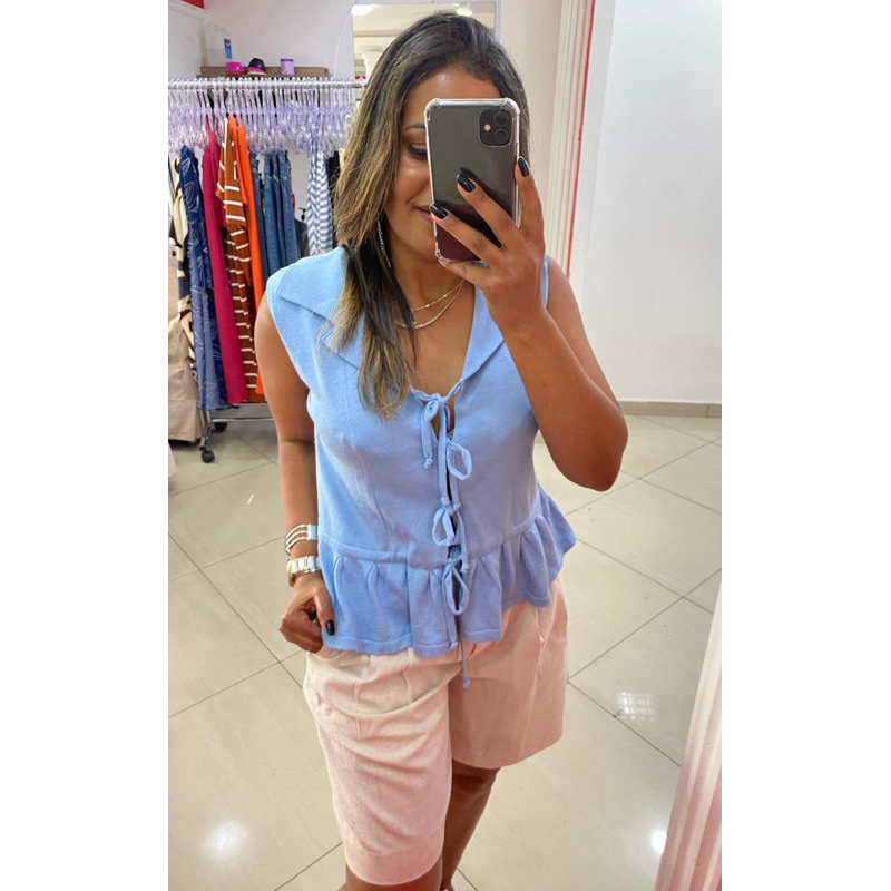 Blusa Com Bata E Laço Tecido Em Tricô Modal Atual Antônia Boutique Luxo
