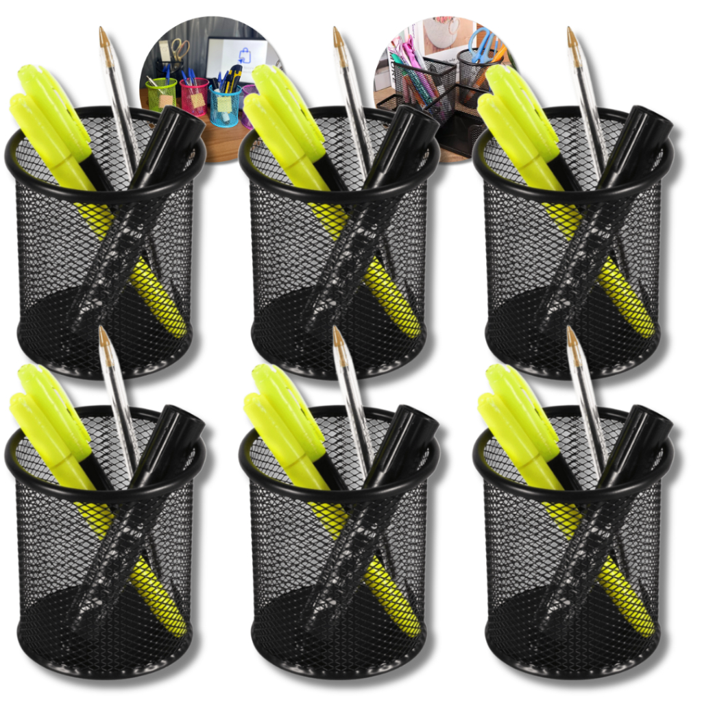Kit 6 Porta Lápis Caneta Organizador de Mesa de Escritório Metal Aramado Papelaria