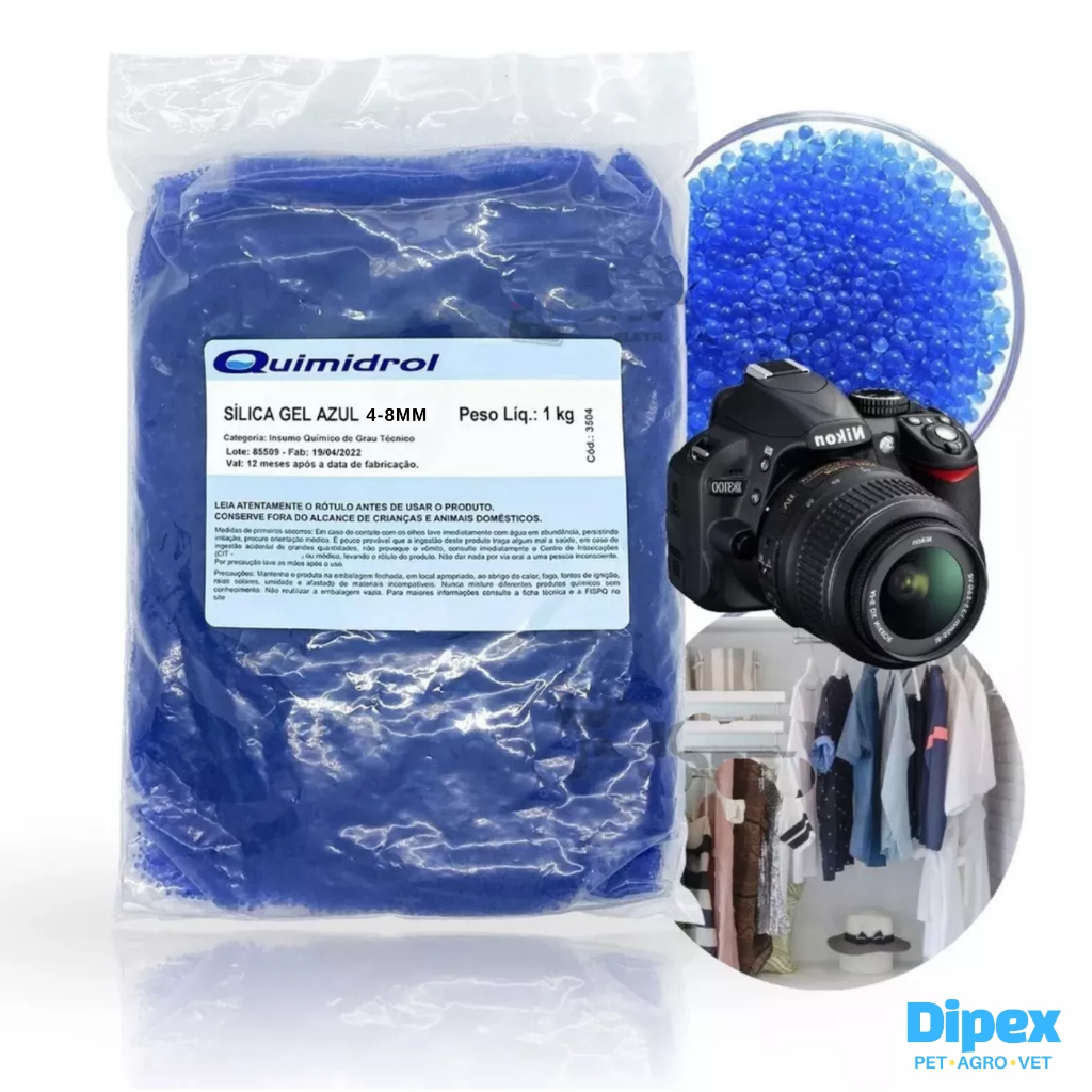 Sílica 1Kg Gel Azul Desumidificante Desidratante 4-8mm