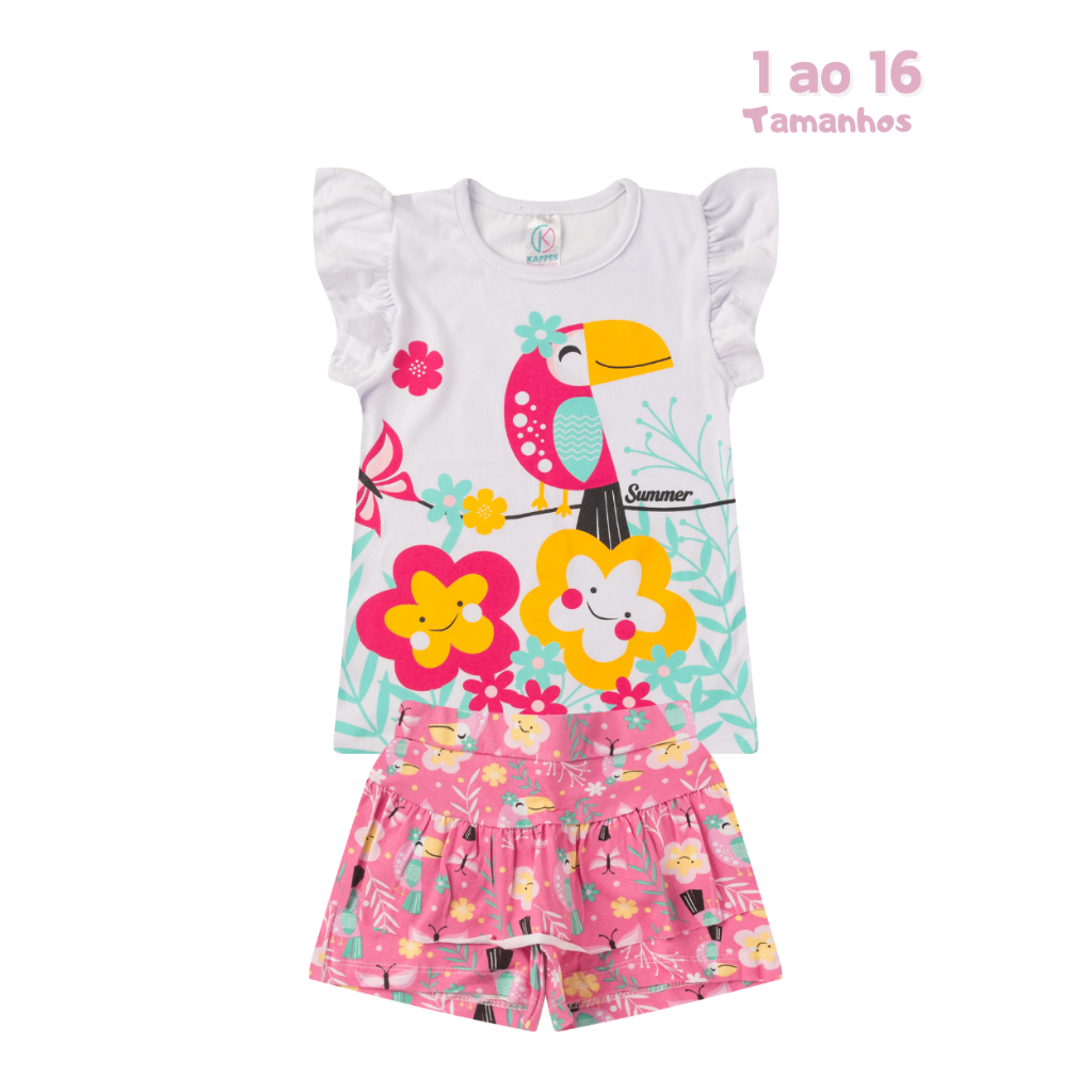 Roupa Menina 2 Peças infantil Juvenil 1 ao 16 conjunto Verão blusa BABADO e shorts SAIA