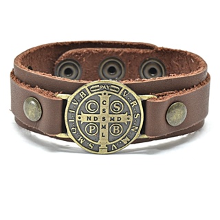 Pulseira Em Couro Atrevidu's Country Ajustável Medalha São Bento em Oferta na Shopee