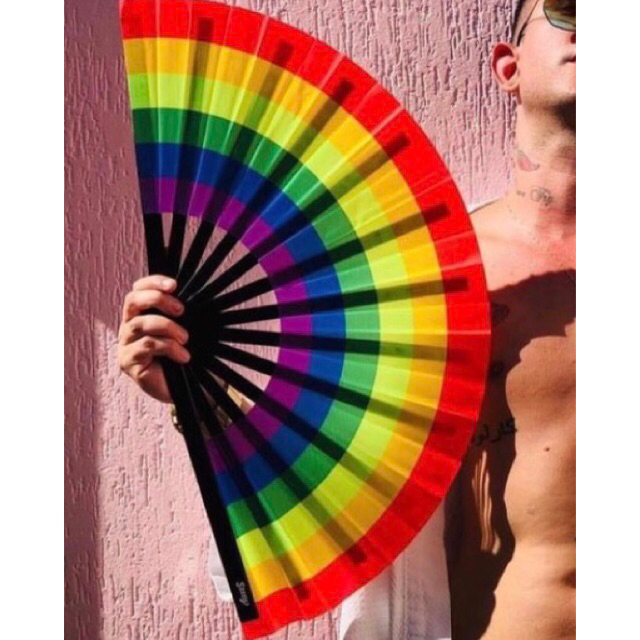 Leque Grande Colorido Arco Íris LGBT Vraah Dança Festa Carnaval Decoração - Faz Barulho