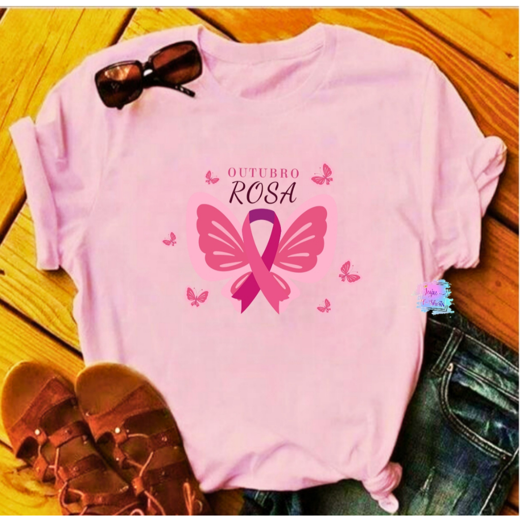 T-Shirt Baby Look Feminina Rosa/Cãmpanha de Prevenção Contra o Cãncer de Mama/Outubro Rosa