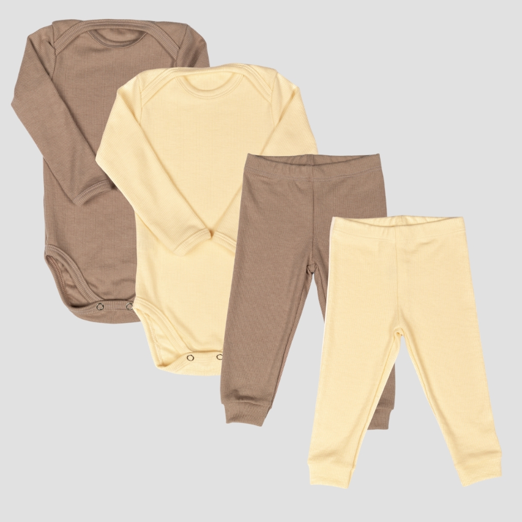 Kit bebê 4 peças body manga longa + calça pagão canelado 24003-K2