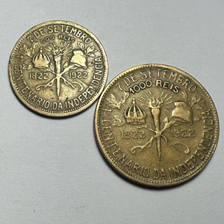 Lote de 2 Moedas 500 e 1000 Réis 1922 Independência Bronze em Oferta na Shopee