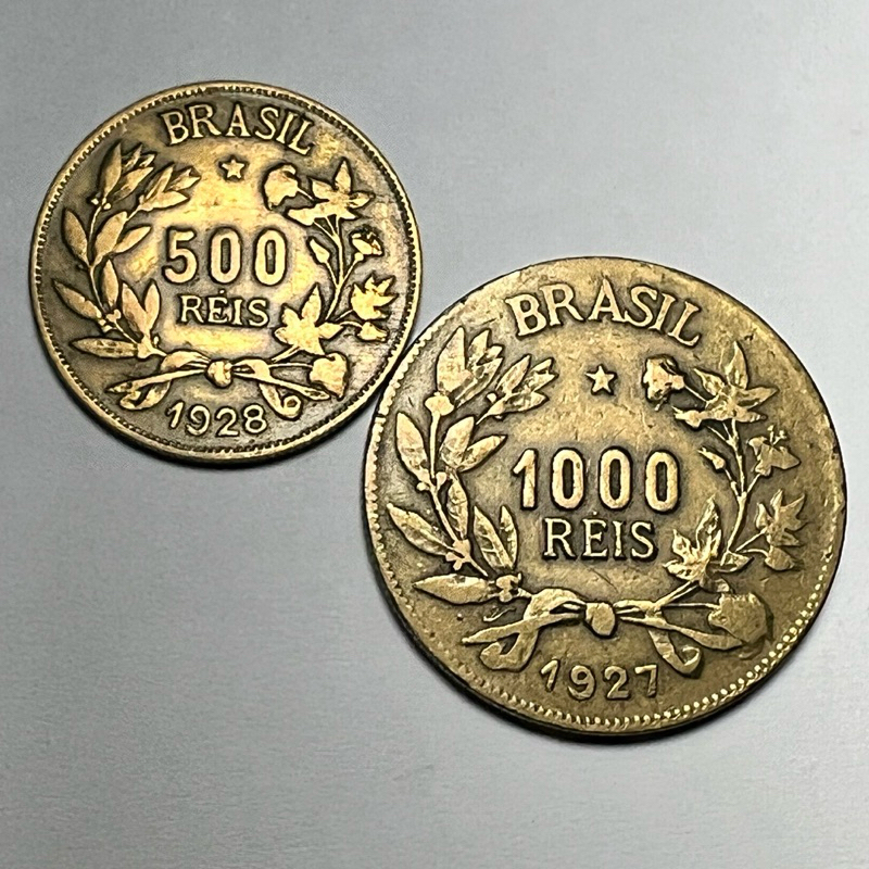 Lote 2 Moedas 500 e 1000 Réis Fortuna Bronze Alumínio Datas Variadas